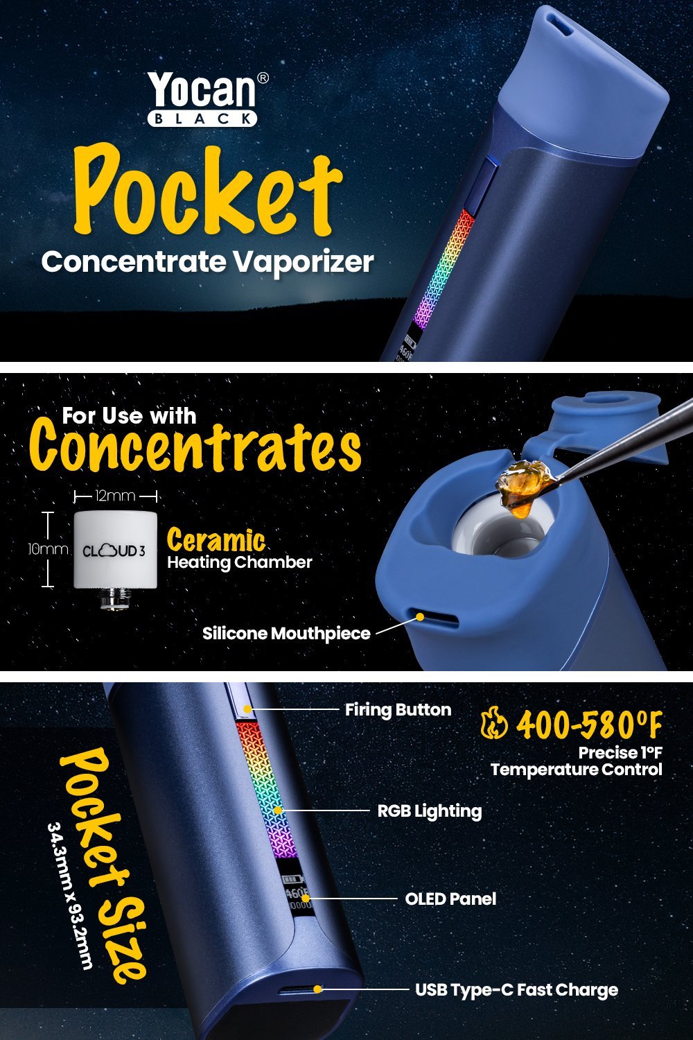 Yocan Black Pocket Concentrate Vaporizer Blossom - Image 5